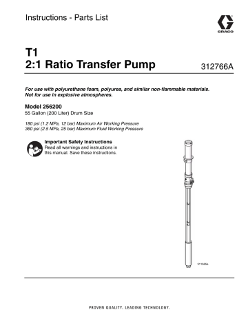 Graco 312766A T1 2:1 Ratio Transfer Pump Instructions | Manualzz