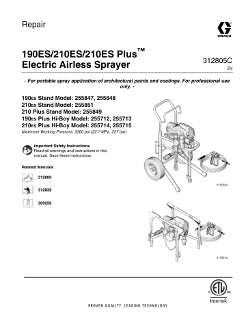 Graco 312805C - 190ES/210ES/210ES Plus Airless Sprayer, Repair Owner's Manual | Manualzz