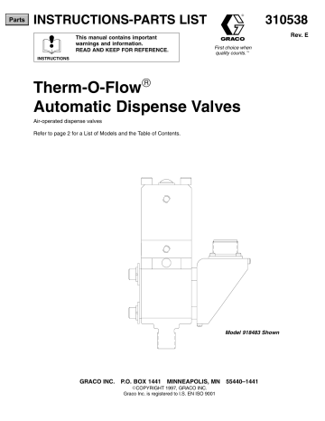 Graco 310538E Therm-O-Flow Automatic Dispense Valves Owner's Manual | Manualzz