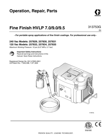 Graco 313753G - Fine Finish HVLP 7.0/9.0/9.5 Owner's Manual | Manualzz
