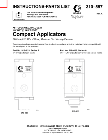 Graco 310557a Compact Applicators Owner's Manual | Manualzz