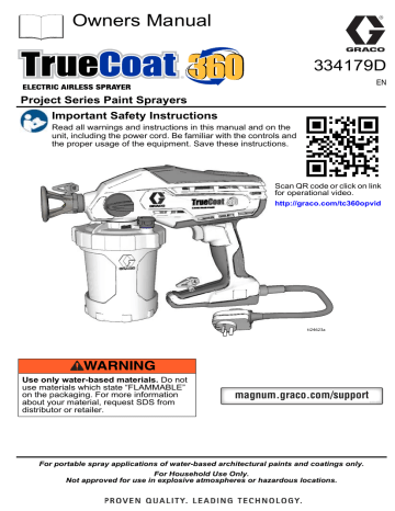Graco 334179D -TrueCoat 360 Electric airless Sprayer Project Series Paint Sprayers Owner's Manual | Manualzz