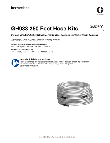 Graco 3A5269C, GH933 250 Foot Hose Kits Instructions | Manualzz