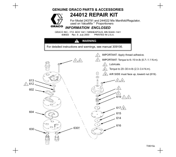 Graco 406503A, 244012 Repair Kit Owner's Manual | Manualzz