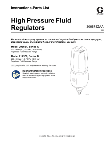 Graco 306878ZAA, High Pressure Fluid Regulators Instructions | Manualzz