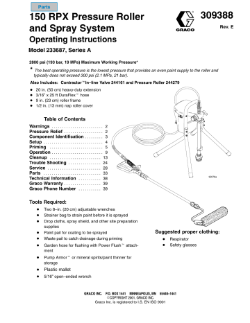 Graco 309388E 150 RPX Pressure Roller and Spray System Owner's Manual | Manualzz