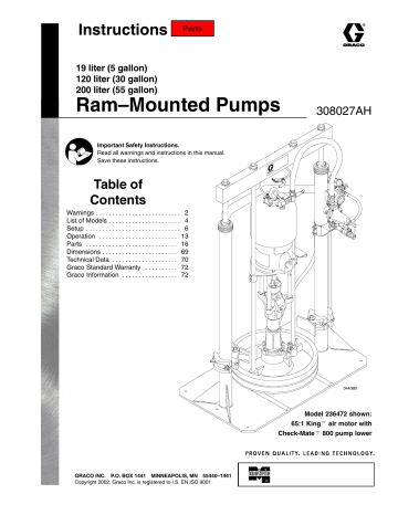 Graco 308027AH Ram-Mounted Pumps Owner's Manual | Manualzz