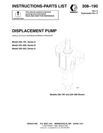 Graco 308190E DISPLACEMENT PUMP Owner's Manual | Manualzz