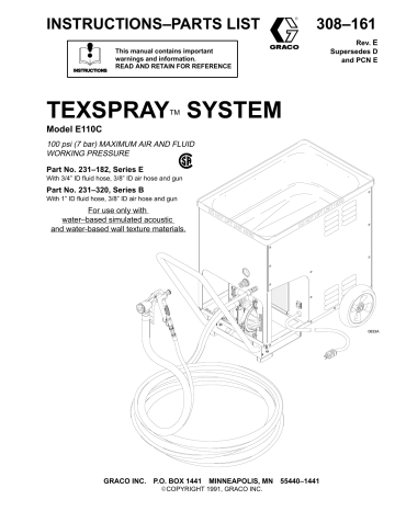 Graco 308161E TEXSPRAY SYSTEM Model E110C Owner's Manual | Manualzz