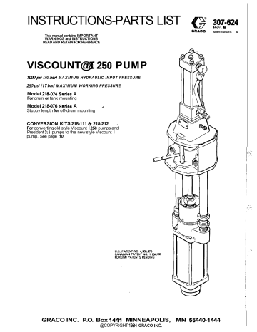 Graco 307624B VISCOUNT I 250 PUMP Owner's Manual | Manualzz