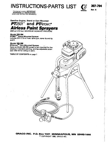 Graco 307794A PT2501 AND PTARROW AIRLESS PAINT SPRAYERS Owner's Manual | Manualzz
