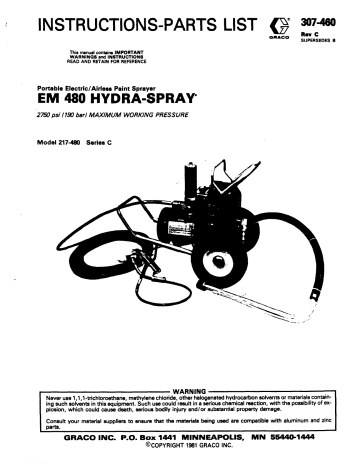 Graco 307460C Portable Electric/Airless Paint Sprayer EM 480 HYDRA-SPRAY Owner's Manual | Manualzz