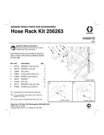 Graco 406691B, Hose Rack Kit, 256263 Owner's Manual | Manualzz