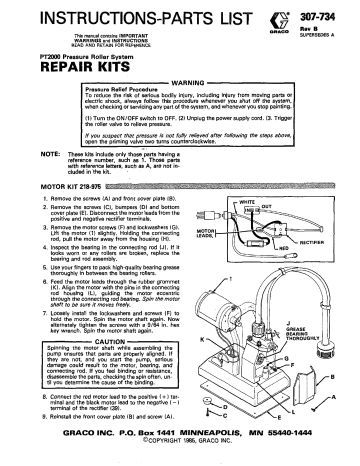 Graco 307734B PT2000 Pressure Roller System REPAIR KITS Owner's Manual | Manualzz