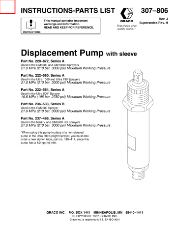 Graco 307806J Displacement Pump Owner's Manual | Manualzz