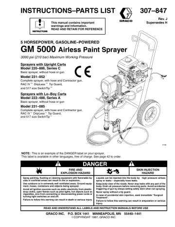 Graco 307847J GM 5000 Airless Paint Sprayer Owner's Manual | Manualzz