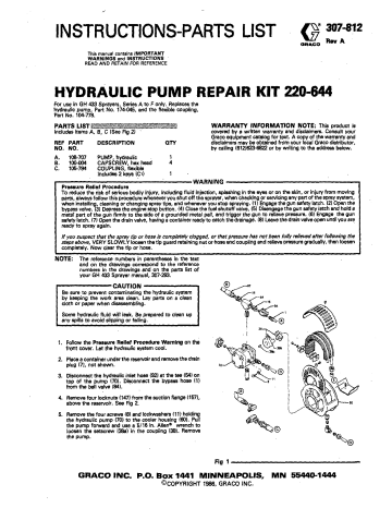 Graco 307812A HYDRAULIC PUMP REPAIR KIT 220644 Owner's Manual | Manualzz