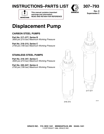 Graco 307793D Displacement Pump Owner's Manual | Manualzz