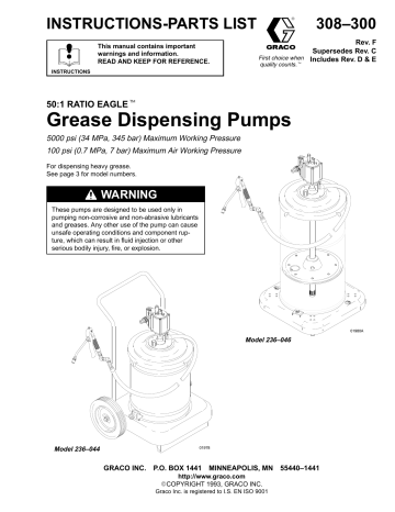 Graco 308300F 50:1 RATIO FALCON Grease Dispensing Pumps Owner's Manual | Manualzz