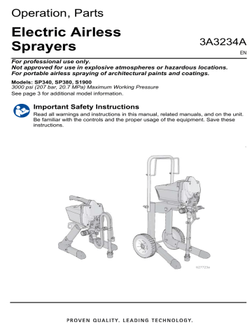 Graco 3A3234A SP340, SP380, S1900 Electric Airless Sprayers Owner's Manual | Manualzz