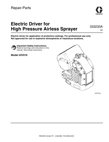 Graco 333233A, Electric Driver for High Pressure Airless Sprayer Repair, Parts Owner's Manual | Manualzz