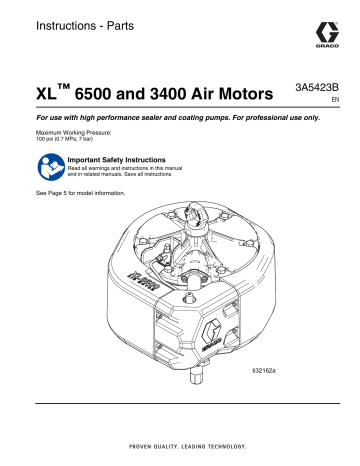 Graco 3A5423B, XL 6500 and 3400 Air Motors Owner's Manual | Manualzz