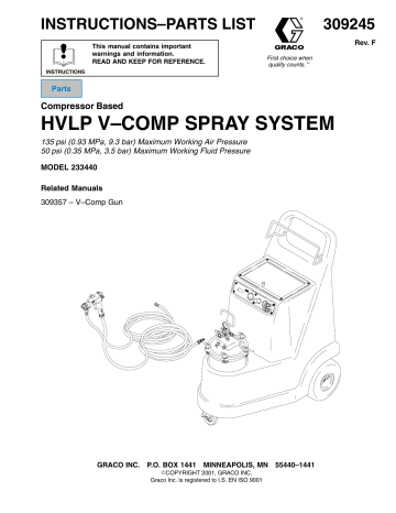 Graco 309245F HVLP V-COMP SPRAY SYSTEM Owner's Manual | Manualzz