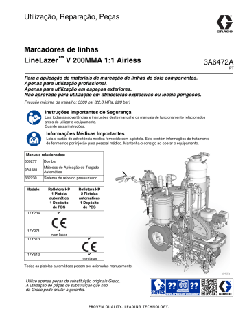 Graco 3A6472A, Marcadores de linhas LineLazer™ V 200MMA 1:1 Airless, Utilização, Reparação, Peças Guia de usuario | Manualzz