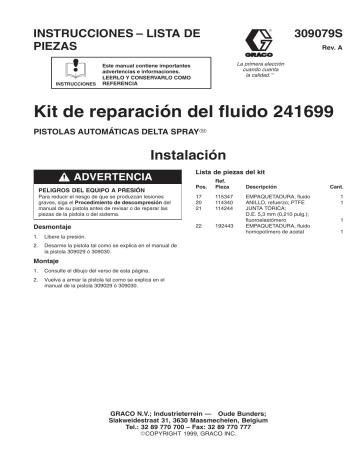 Graco 309079a , Kit de reparación del fluido 241699 El manual del propietario | Manualzz