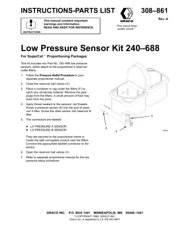 Graco 308861A Low Pressure Sensor Kit 240688 Owner's Manual | Manualzz