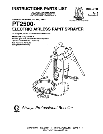 Graco 307738E PT2500 Electric Airless Paint Sprayer Owner's Manual | Manualzz
