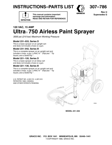 Graco 307786H ULTRA 750 AIRLESS PAINT SPRAYER Owner's Manual | Manualzz