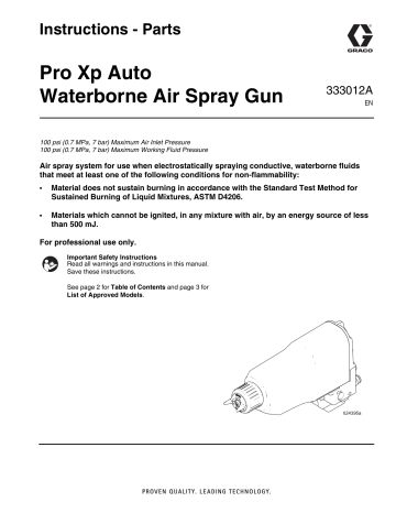 Graco 333012A - Pro XP Auto Waterborne Air Spray Gun Instructions | Manualzz