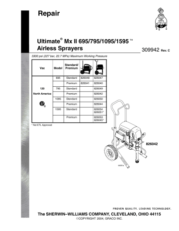 Graco 309942C Sherwin Williams Ultimate Mx II 695/795/1095/1595 Airless Sprayers Repair Owner's Manual | Manualzz