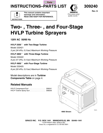 Graco 309240G Two-, Three-, and Four-Stage HVLP Turbine Sprayers Owner's Manual | Manualzz