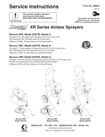 Graco 309044A XR Series Airless Sprayers Owner's Manual | Manualzz