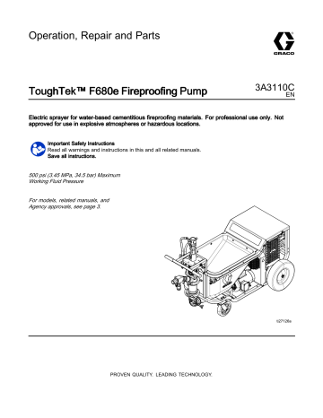 Graco 3A3110C, ToughTek F680e Fireproofing Pump User Guide | Manualzz