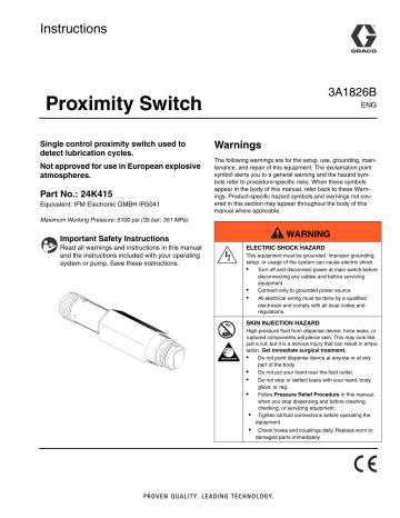 Graco 3A1826B Proximity Switch Instructions | Manualzz