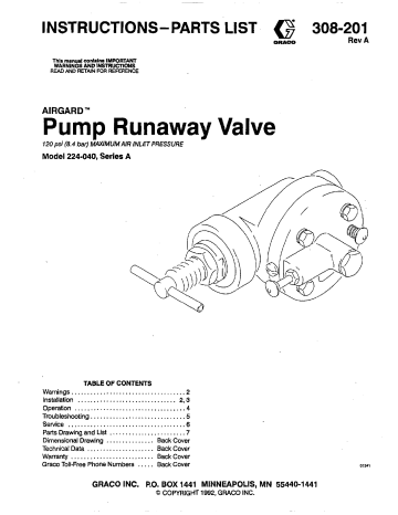 Graco 308201A AIRGARD Pump Runaway Valve Owner's Manual | Manualzz