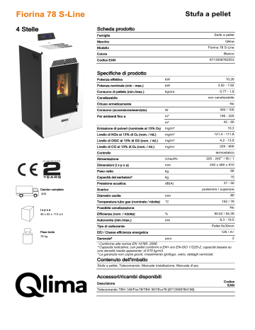 QLIMA Fiorina 78 S-line Pellet heater Scheda tecnica del prodotto ...