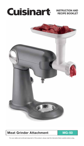 Cuisinart MG-50 Stand Mixer Meat Grinder Attachment Stainless Steel for 5.5 qt. Stand Mixer White Use and Care Manual | Manualzz