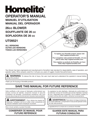 Homelite UT09523 200 MPH 400 CFM Handheld Gas Leaf Blower Use and Care ...