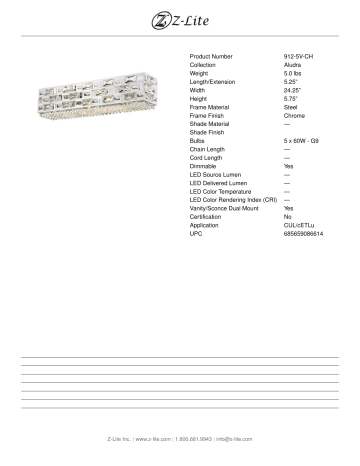 Filament Design HD-TE86614 5.25 in. 5-Light Chrome Vanity Light Specification | Manualzz