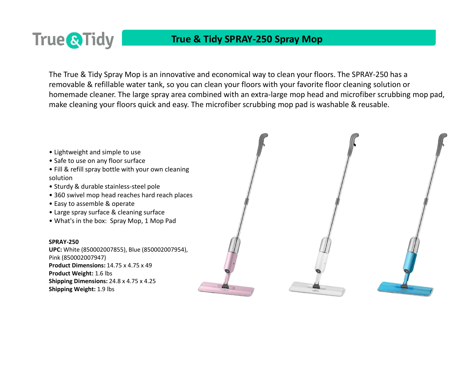 True & Tidy Spray Mop, Blue