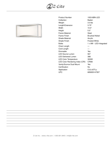 Filament Design HD-TE47957 8-Watt Brushed Nickel Integrated LED Vanity Light Bar Instructions | Manualzz