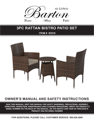 Barton 93519-H 3-Piece Wicker Rattan Furniture Outdoor Bistro Patio Set Chairs User guide | Manualzz