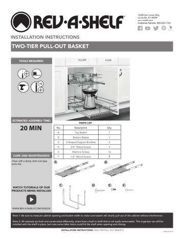 Rev-A-Shelf 5WB2-1822CR-1 22 in. D x 18 in. W x 19 in. H Chrome Metal Cube Storage Bin Installation Guide | Manualzz