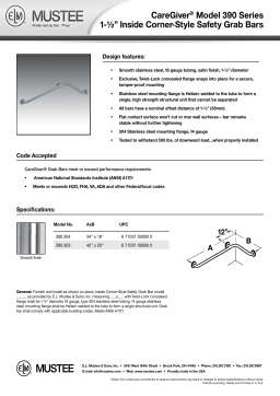 MUSTEE 390.304 CareGiver 34 in. x 1-1/2 in. Stainless-Steel Concealed-Screw Grab Bar Specification