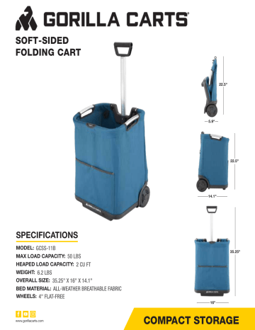 GORILLA CARTS GCSS-11B Soft-Sided Folding Cart Specification | Manualzz