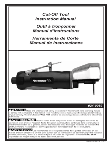 Powermate 024-0089CT 3 in. Air Utility Cut-Off Tool Instruction manual | Manualzz